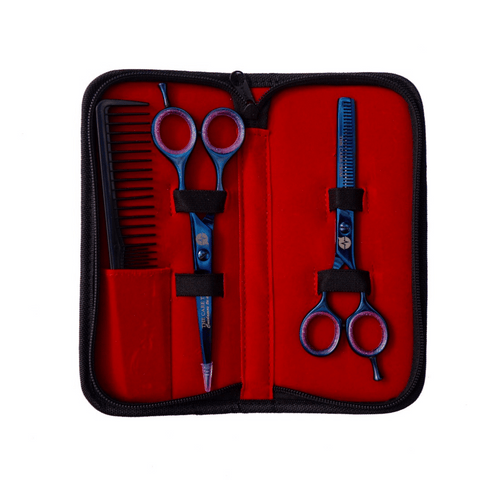 Elementos Esenciales de Peluquería Habibi: Tijeras Premium y Tijeras de Entresacar - Color azul CT 87