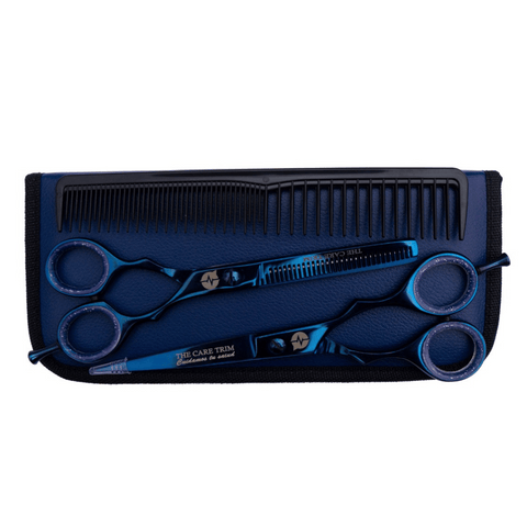 Elementos Esenciales de Peluquería Habibi: Tijeras Premium y Tijeras de Entresacar - Color azul CT 88