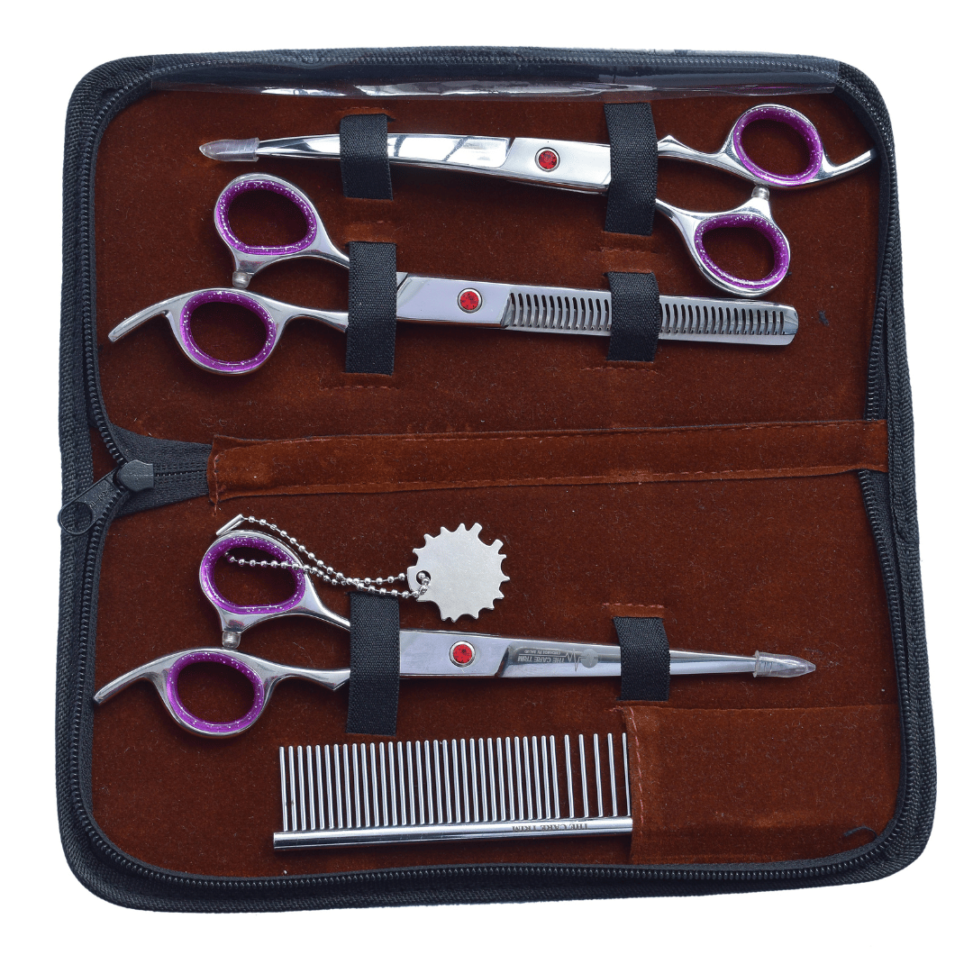 Kit Especial de Aseo para Mascotas Habibi: Herramientas Premium para el Cuidado Perfecto de tus Mascotas - Color morado plateado CT 97