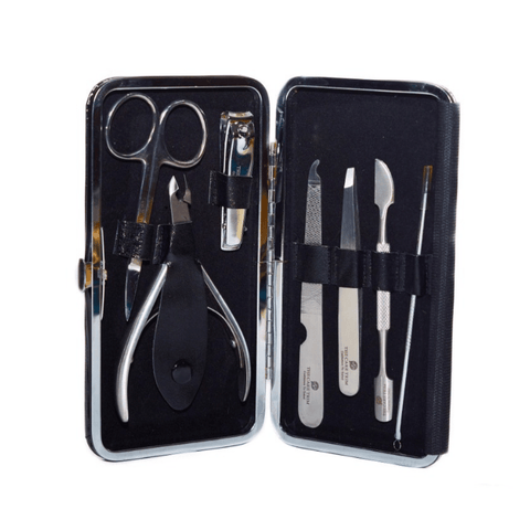 Kit de Belleza Personal de Acero Plateado por Habibi: Herramientas de Aseo Completas con Bolsa CT 126
