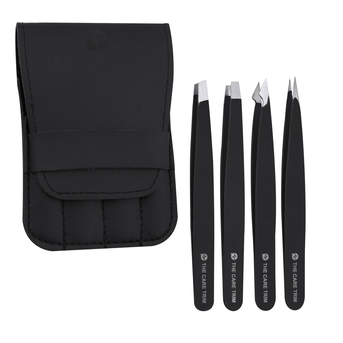 Set de 4 Pinzas de Acero Negro Mate con Estuche por Habibi: Herramientas de Precisión para el Cuidado Persona CT 116