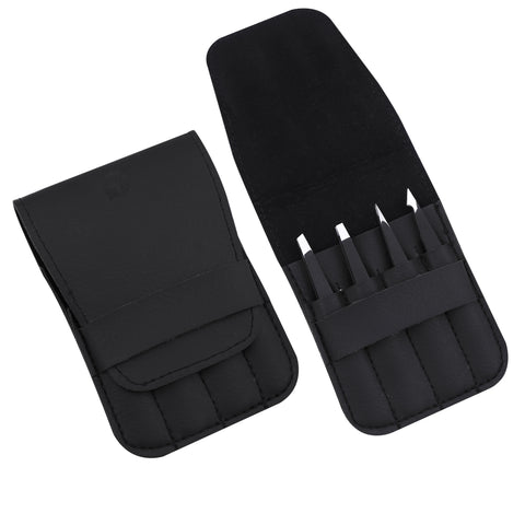 Set de 4 Pinzas de Acero Negro Mate con Estuche por Habibi: Herramientas de Precisión para el Cuidado Persona CT 116