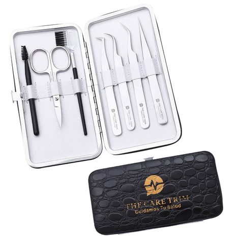 Kit de Herramientas para Aplicación de Pestañas de Acero Plateado de Habibi: Incluye Bolsa Premium CT 133