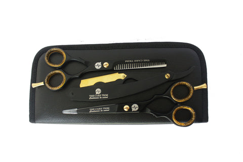 Kit de Peluquería Básico de Habibi: Tijeras Premium, Tijeras de Entresacar y Navaja Negra Mate CT 84