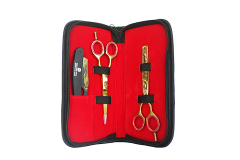 Kit de Peluquería Básico de Habibi: Tijeras Premium, Tijeras de Entresacar y Navaja Negra Mate CT 85