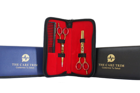 Elementos Esenciales de Peluquería Habibi: Tijeras Premium y Tijeras de Entresacar - Color dorado CT 86